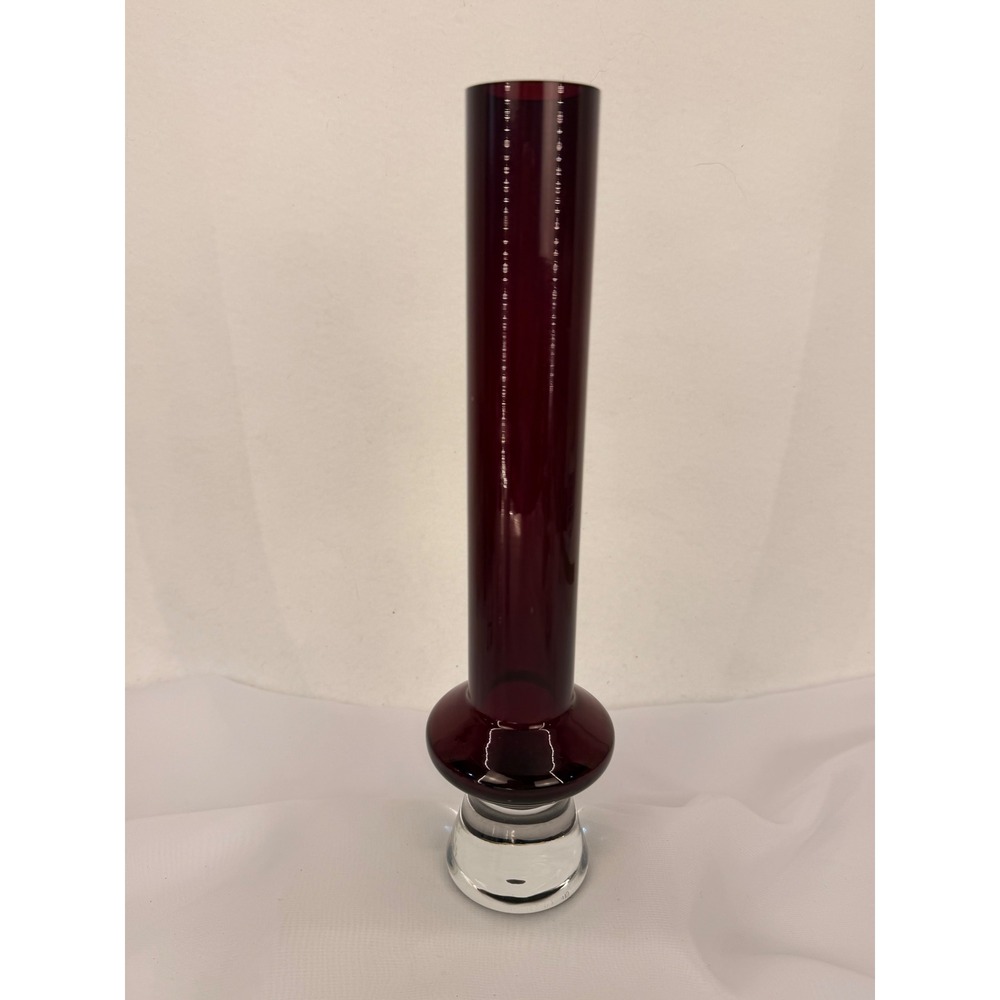 Marquis by Waterford Ruby Red Glass Bud Vase 12 Inch Tall Weighted Clear Base